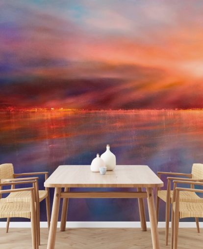 mural abstrato roxo e laranja personalizado chamado Another Morning, de Annette Schmucker mural abstrato roxo e laranja personalizado chamado Another Morning, de Annette Schmucker
