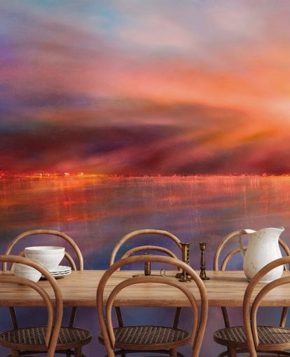 peinture murale abstraite violette et orange personnalisée appelée Another Morning par Annette Schmucker peinture murale abstraite violette et orange personnalisée appelée Another Morning par Annette Schmucker