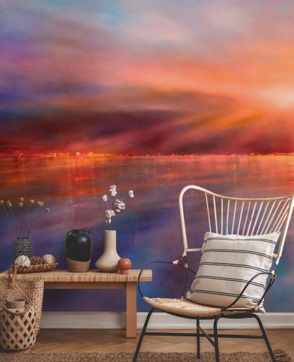 mural abstrato roxo e laranja personalizado chamado Another Morning, de Annette Schmucker