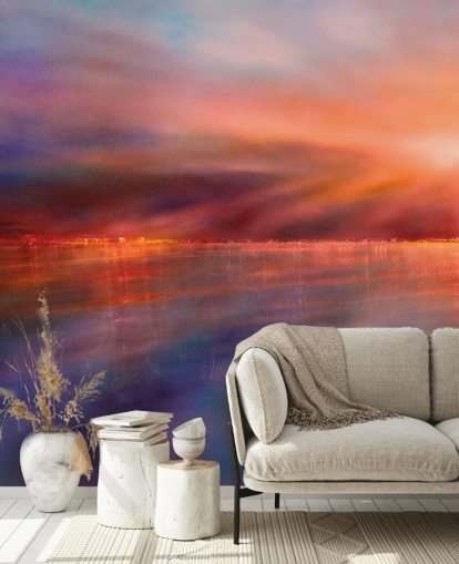 tilpasset lilla og oransje abstrakt veggmaleri kalt Another Morning av Annette Schmucker tilpasset lilla og oransje abstrakt veggmaleri kalt Another Morning av Annette Schmucker