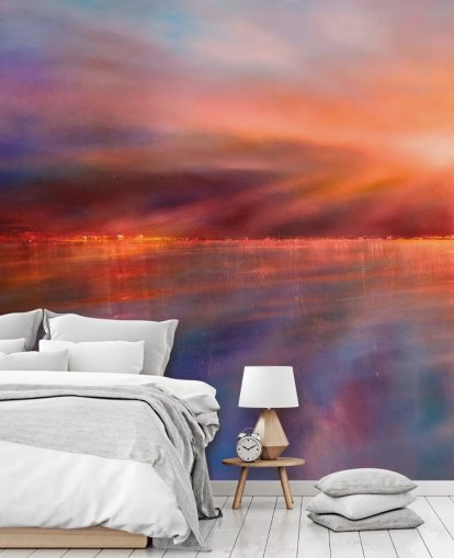 custom purple and orange abstract mural called Another Morning by Annette Schmucker custom purple and orange abstract mural called Another Morning by Annette Schmucker