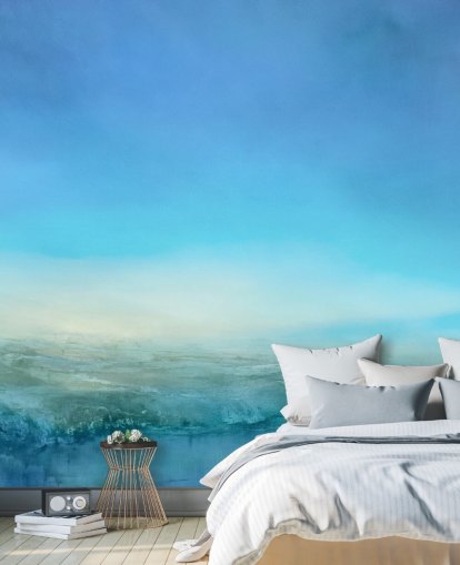 customisable blue landscape mural called Blue Cliff by Annette Schmucker