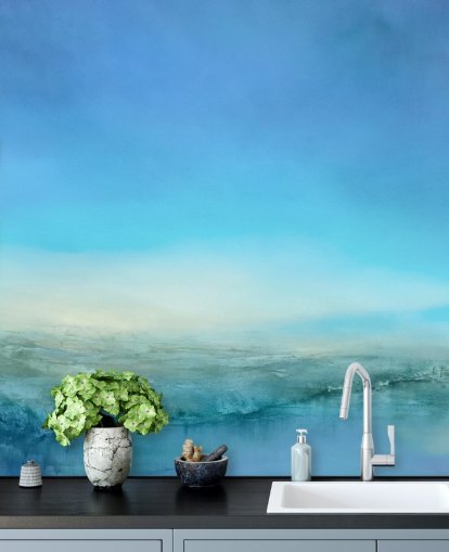 mural de paisaje azul personalizable llamado Blue Cliff de Annette Schmucker mural de paisaje azul personalizable llamado Blue Cliff de Annette Schmucker