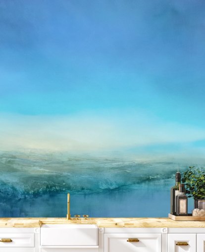 customisable blue landscape mural called Blue Cliff by Annette Schmucker