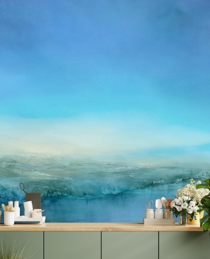 murale con paesaggio blu personalizzabile chiamato Blue Cliff di Annette Schmucker murale con paesaggio blu personalizzabile chiamato Blue Cliff di Annette Schmucker