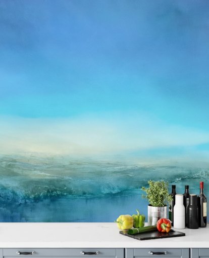customisable blue landscape mural called Blue Cliff by Annette Schmucker