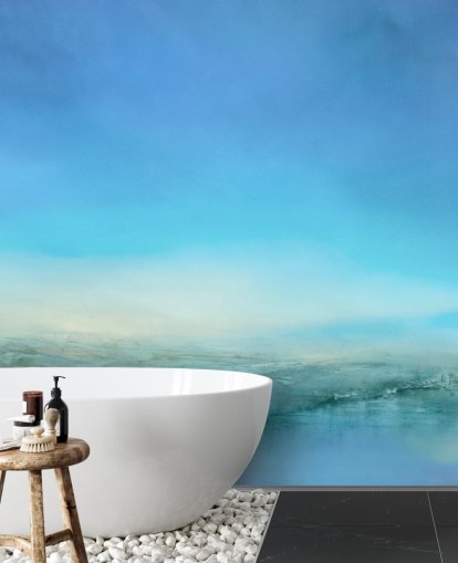 customisable blue landscape mural called Blue Cliff by Annette Schmucker