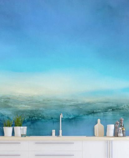 customisable blue landscape mural called Blue Cliff by Annette Schmucker