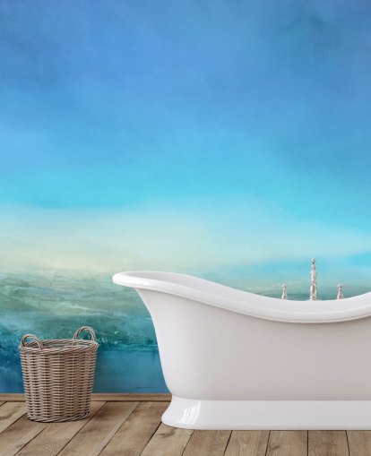 mural de paisaje azul personalizable llamado Blue Cliff de Annette Schmucker