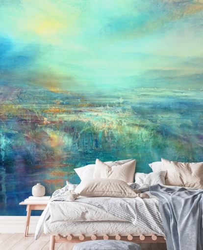 made to measure blue abstract wall mural called Daybreak by Annette Schmucker