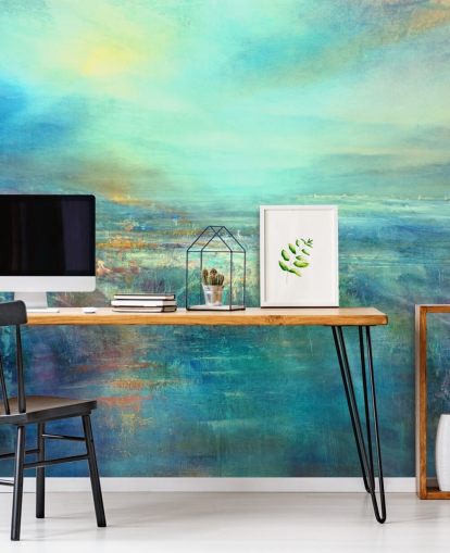 made to measure blue abstract wall mural called Daybreak by Annette Schmucker made to measure blue abstract wall mural called Daybreak by Annette Schmucker