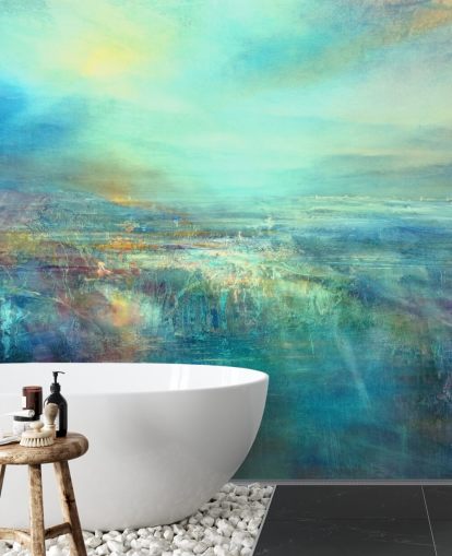 made to measure blue abstract wall mural called Daybreak by Annette Schmucker