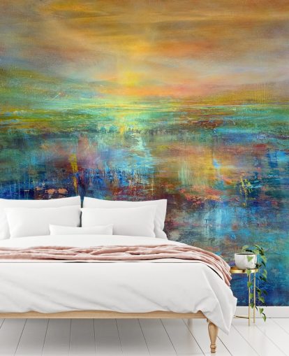 mural abstracto personalizable azul y naranja llamado Daydream de Annette Schmucker mural abstracto personalizable azul y naranja llamado Daydream de Annette Schmucker