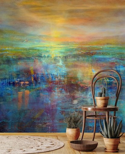 blue and orange customisable abstract mural called Daydream by Annette Schmucker blue and orange customisable abstract mural called Daydream by Annette Schmucker