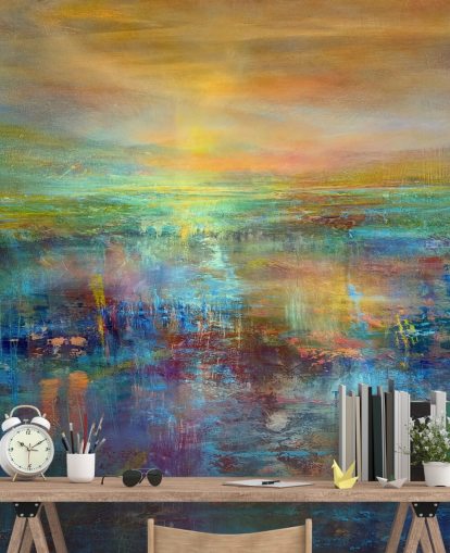 blue and orange customisable abstract mural called Daydream by Annette Schmucker blue and orange customisable abstract mural called Daydream by Annette Schmucker