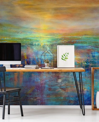 blue and orange customisable abstract mural called Daydream by Annette Schmucker blue and orange customisable abstract mural called Daydream by Annette Schmucker