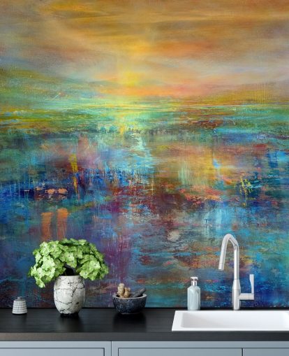blue and orange customisable abstract mural called Daydream by Annette Schmucker