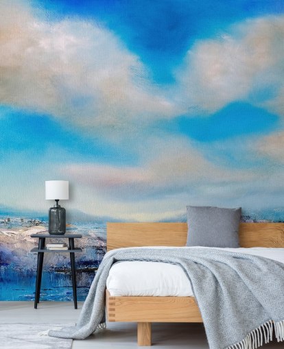 aanpasbare abstracte wolkenmuurschildering genaamd The Blue River door Annette Schmucker