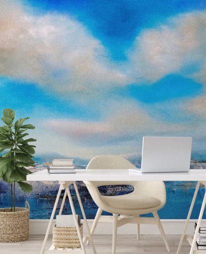 murale a parete con nuvole astratte personalizzabile chiamato The Blue River di Annette Schmucker