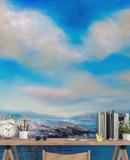 murale a parete con nuvole astratte personalizzabile chiamato The Blue River di Annette Schmucker