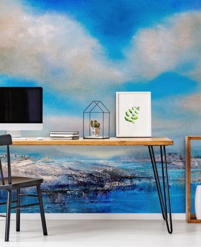 fresque murale de nuages abstraits personnalisable appelée The Blue River par Annette Schmucker fresque murale de nuages abstraits personnalisable appelée The Blue River par Annette Schmucker