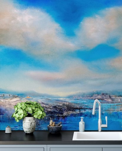 mural de parede de nuvem abstrato personalizável chamado The Blue River, de Annette Schmucker mural de parede de nuvem abstrato personalizável chamado The Blue River, de Annette Schmucker