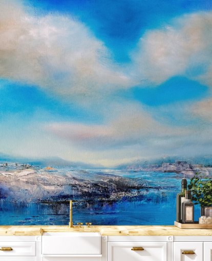 customisable abstract cloud wall mural called The Blue River by Annette Schmucker