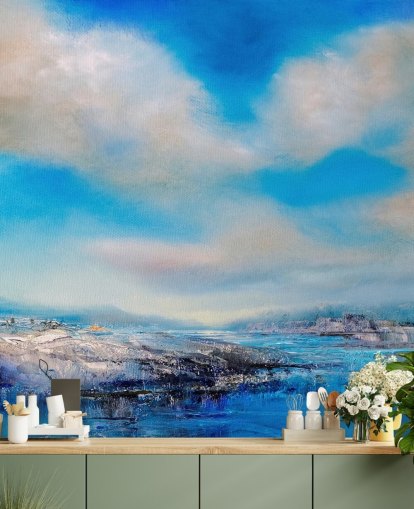 customisable abstract cloud wall mural called The Blue River by Annette Schmucker