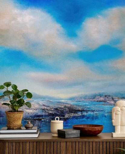 fresque murale de nuages abstraits personnalisable appelée The Blue River par Annette Schmucker fresque murale de nuages abstraits personnalisable appelée The Blue River par Annette Schmucker
