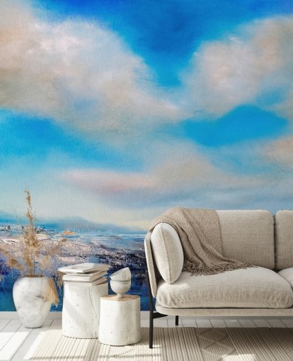 murale a parete con nuvole astratte personalizzabile chiamato The Blue River di Annette Schmucker