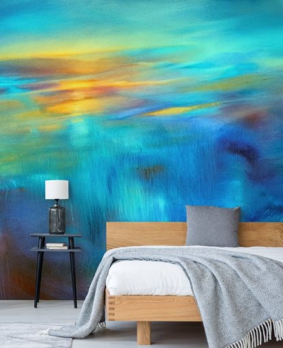 custom blue abstract mural called Flow by Annette Schmucker custom blue abstract mural called Flow by Annette Schmucker