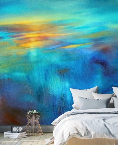 murale astratto blu personalizzato chiamato Flow di Annette Schmucker