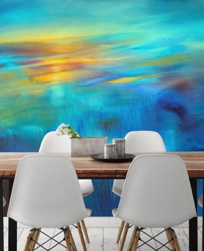 murale astratto blu personalizzato chiamato Flow di Annette Schmucker murale astratto blu personalizzato chiamato Flow di Annette Schmucker