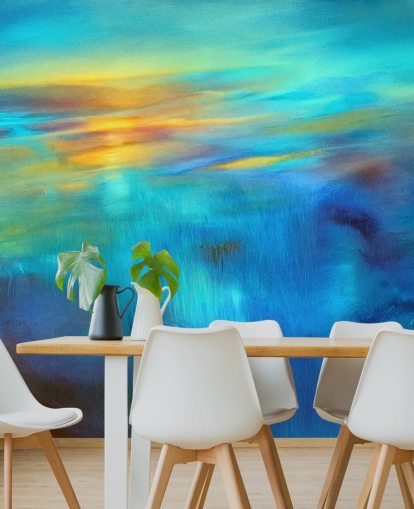 custom blue abstract mural called Flow by Annette Schmucker custom blue abstract mural called Flow by Annette Schmucker