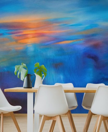 aanpasbare blauwe abstracte muurschildering genaamd Flow II van Annette Schmucker