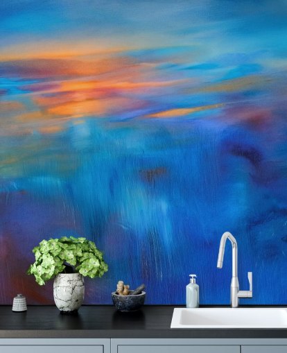 mural abstracto azul personalizable llamado Flow II de Annette Schmucker mural abstracto azul personalizable llamado Flow II de Annette Schmucker