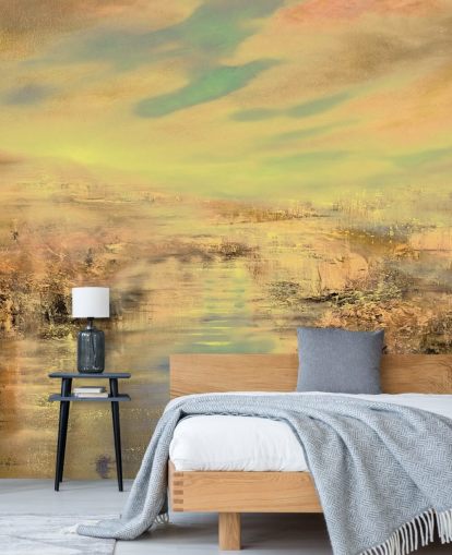 anpassad guld abstrakt väggmålning kallad Golden Evening Light av Annette Schmucker anpassad guld abstrakt väggmålning kallad Golden Evening Light av Annette Schmucker