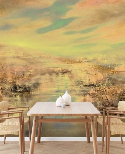 peinture murale abstraite dorée personnalisée appelée Golden Evening Light par Annette Schmucker peinture murale abstraite dorée personnalisée appelée Golden Evening Light par Annette Schmucker