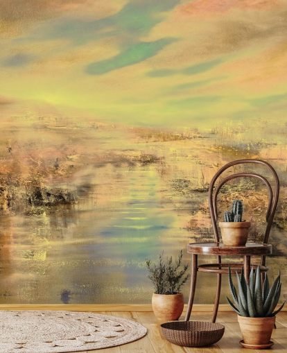 anpassad guld abstrakt väggmålning kallad Golden Evening Light av Annette Schmucker