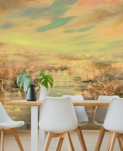 brugerdefineret guld abstrakt vægmaleri kaldet Golden Evening Light af Annette Schmucker
