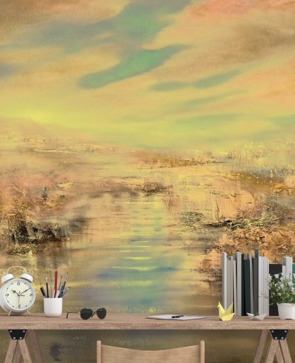 mural abstrato dourado personalizado chamado Golden Evening Light de Annette Schmucker mural abstrato dourado personalizado chamado Golden Evening Light de Annette Schmucker