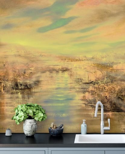 custom gold abstract mural called Golden Evening Light by Annette Schmucker