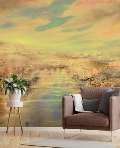tilpasset gull abstrakt veggmaleri kalt Golden Evening Light av Annette Schmucker
