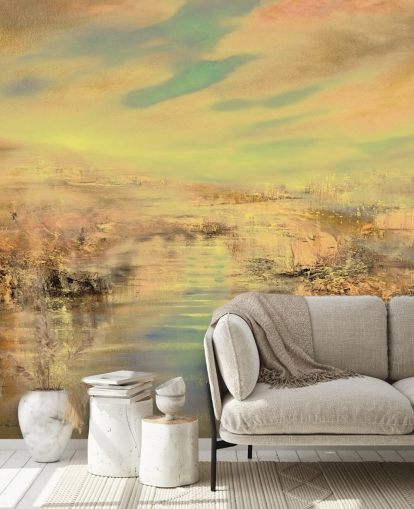 custom gold abstract mural called Golden Evening Light by Annette Schmucker