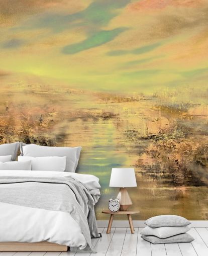 murale astratto in oro personalizzato chiamato Golden Evening Light di Annette Schmucker murale astratto in oro personalizzato chiamato Golden Evening Light di Annette Schmucker