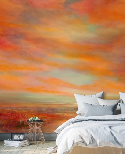 mural abstracto personalizable naranja y rojo llamado Glorious Evenings de Annette Schmucker mural abstracto personalizable naranja y rojo llamado Glorious Evenings de Annette Schmucker