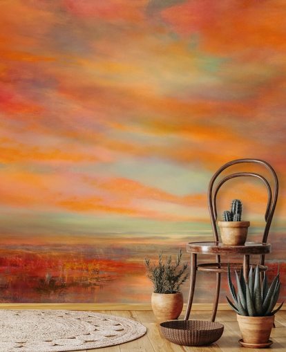 orange og rødt tilpassbart abstrakt vægmaleri kaldet Glorious Evenings af Annette Schmucker orange og rødt tilpassbart abstrakt vægmaleri kaldet Glorious Evenings af Annette Schmucker
