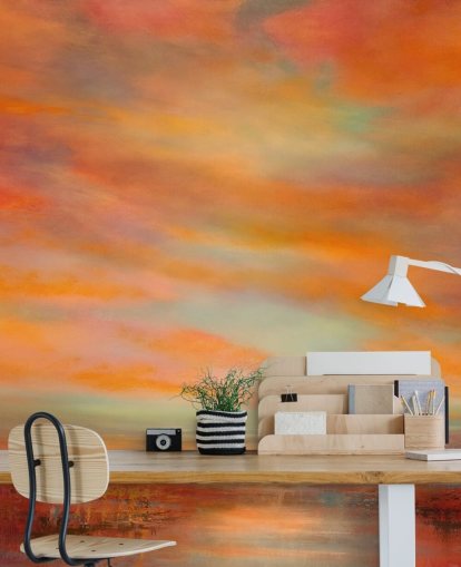 mural abstrato personalizável em laranja e vermelho chamado Glorious Evenings de Annette Schmucker