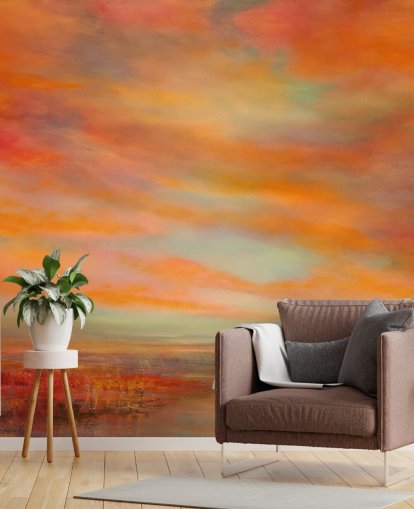 peinture murale abstraite personnalisable orange et rouge intitulée Glorious Evenings d'Annette Schmucker