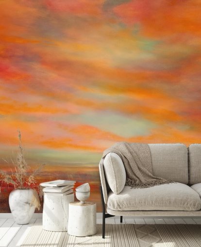 mural abstrato personalizável em laranja e vermelho chamado Glorious Evenings de Annette Schmucker mural abstrato personalizável em laranja e vermelho chamado Glorious Evenings de Annette Schmucker
